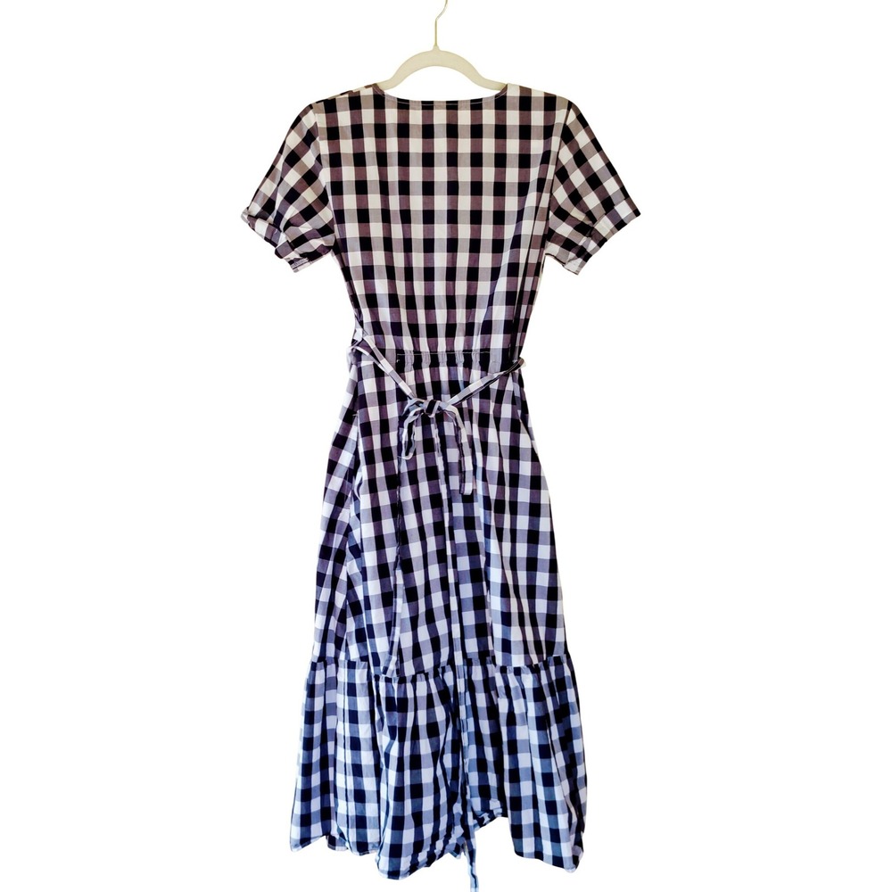 GAP French Girl Gingham Wrap Dress XS Navy White Cottagecore Picnic Chic Midi - Picture 4 of 5